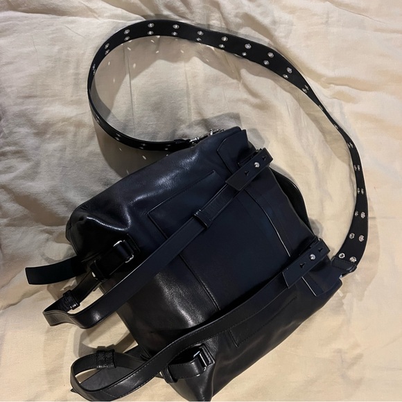 All Saints Women's Black Leather Sid Shoulder Bag/Convertible Backpack C… - Picture 4 of 5